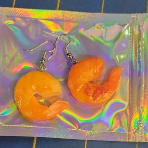 Shrimp 1" Silver Tone Hooks Earrings New